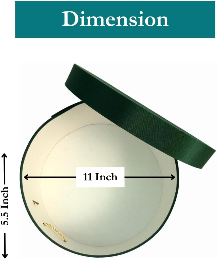 Sarah's Hat Boxes Classic Dark Green Hat Box โ 11" x 5.5" (Dia. x Ht.) Handmade in USA โ Odorless Non-Toxic Adhesive, Cording Handle โ Premium Storage for Hats & Accessories