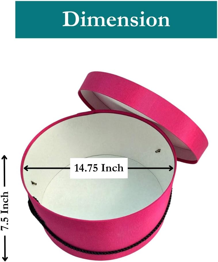 Sarah's Hat Boxes Classic Cerise Hat Box โ 14.75" x 7.5" (Dia. x Ht.) Handmade in USA โ Odorless Non-Toxic Adhesive, Cording Handle โ Premium Storage for Hats & Accessories