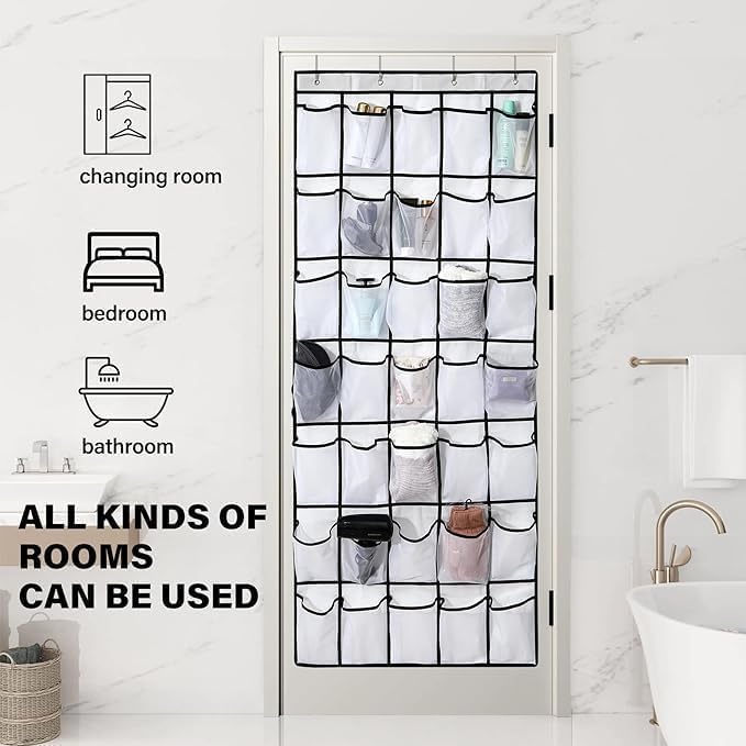28 Mesh Pockets Hanging Shoe Organizer, Over the Door Shoe Organizer,Closet Storage Holder for Back of Door Storage Holder for Back of Door(White)