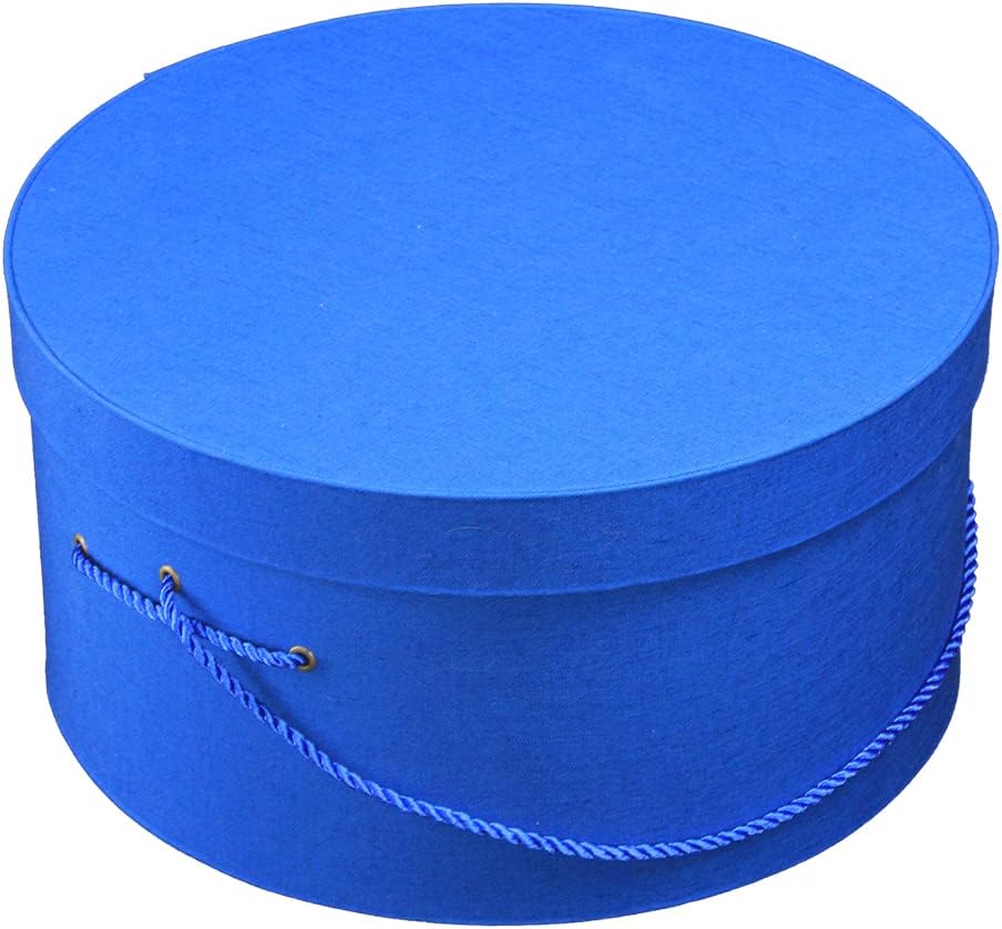 Sarah's Hat Boxes Classic Royal Hat Box โ 16.75" x 8.5" (Dia. x Ht.) Handmade in USA โ Odorless Non-Toxic Adhesive, Cording Handle โ Premium Storage for Hats & Accessories