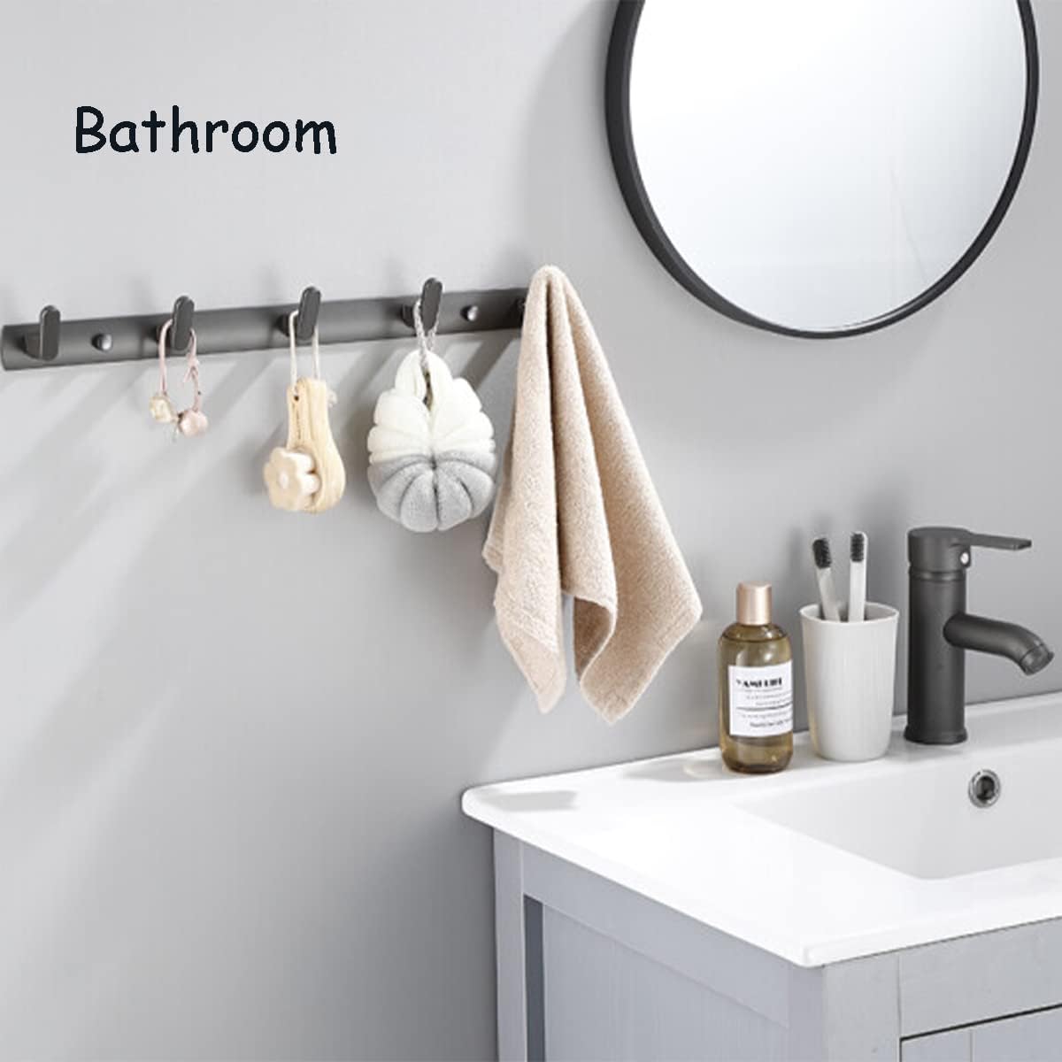 Gxfctys Coat Rack Wall Mount, Modern Wall Hooks for Hanging Coat Clothes Hats Bags with 4 Hooks, Space Aluminum Black Towel Rack for Kitchen Entryway Bathroom Bedroom (Style 1, 4 Hooks)