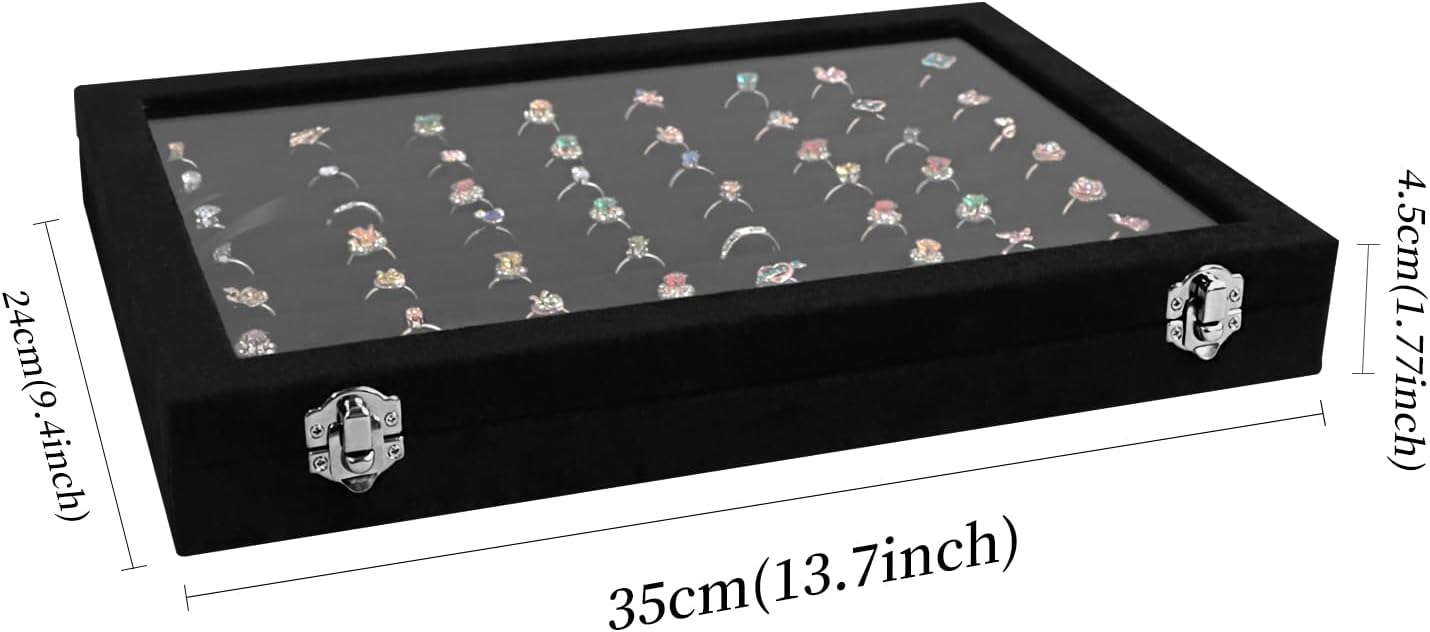 Wudygirl 7 Slot Ring Holder Organizer Display Tray for Rings And Jewelry Storage Velvet Ring Box with Multiple Slots Rings Organizer and Jewelry Showcase (Black Velvet)