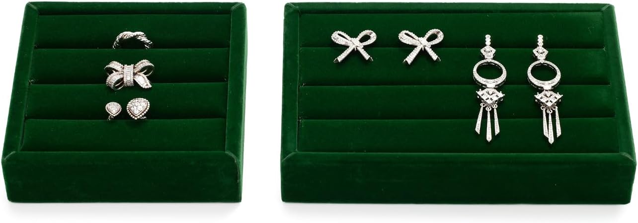 Green Velvet 3-Slots Jewelry Ring Display Tray Showcase Small Jewelry Display Organizer Tray for Rings(S)