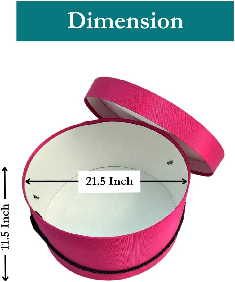 Sarah's Hat Boxes Classic Cerise Hat Box โ 21.5" x 11.5" (Dia. x Ht.) Handmade in USA โ Odorless Non-Toxic Adhesive, Cording Handle โ Premium Storage for Hats & Accessories
