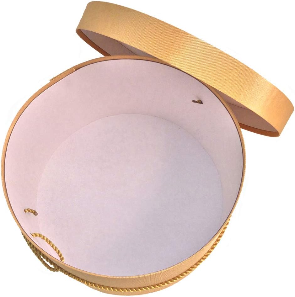 Sarah's Hat Boxes Classic Gold Hat Box โ 18.5" x 9.5" (Dia. x Ht.) Handmade in USA โ Odorless Non-Toxic Adhesive, Cording Handle โ Premium Storage for Hats & Accessories