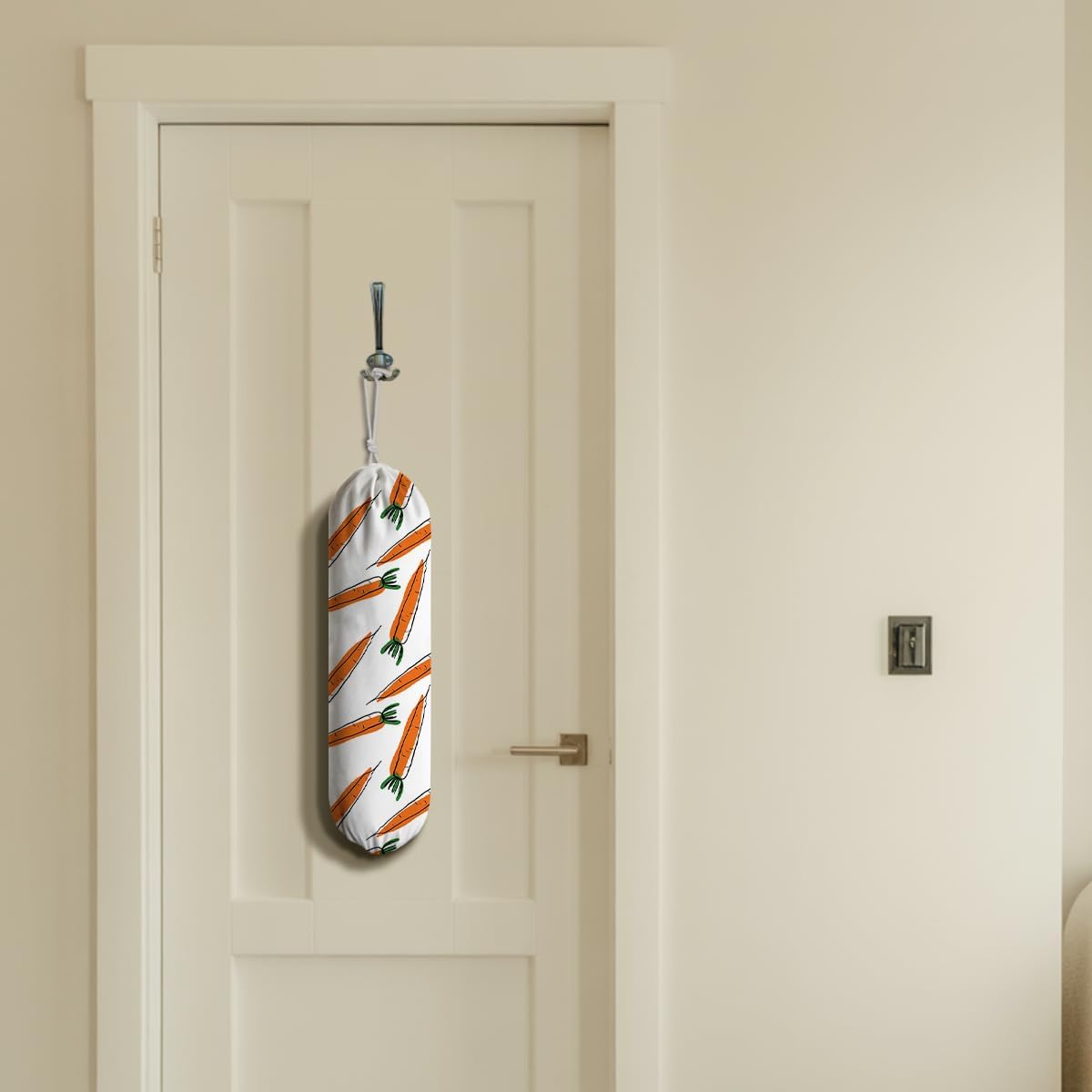 Carrots Plastic Bag Holder, Grocery Bags Storage Organizer, Reusable Shopping Bags Holder Dispenser for Kitchens Pantry, Country Style Home Decor, Housewarming Gift, Kitchen Pattern Garbage Bag 44