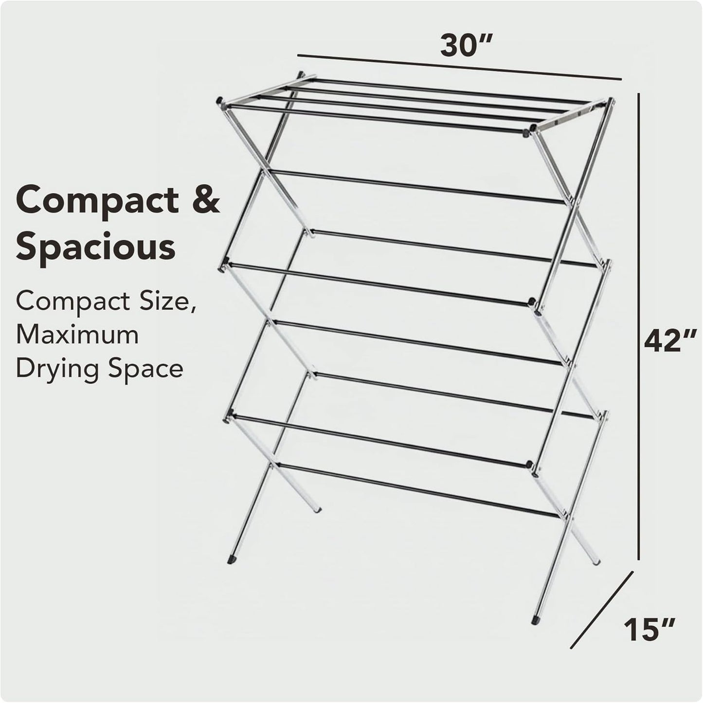 Displays By Jack Portable Collapsible Clothing Dryer Rack, Foldable Drying Rack for Clothes, Lingerie, Towels, Linens, Laundry Home Apartment Must Haves, Metal Chrome Finish