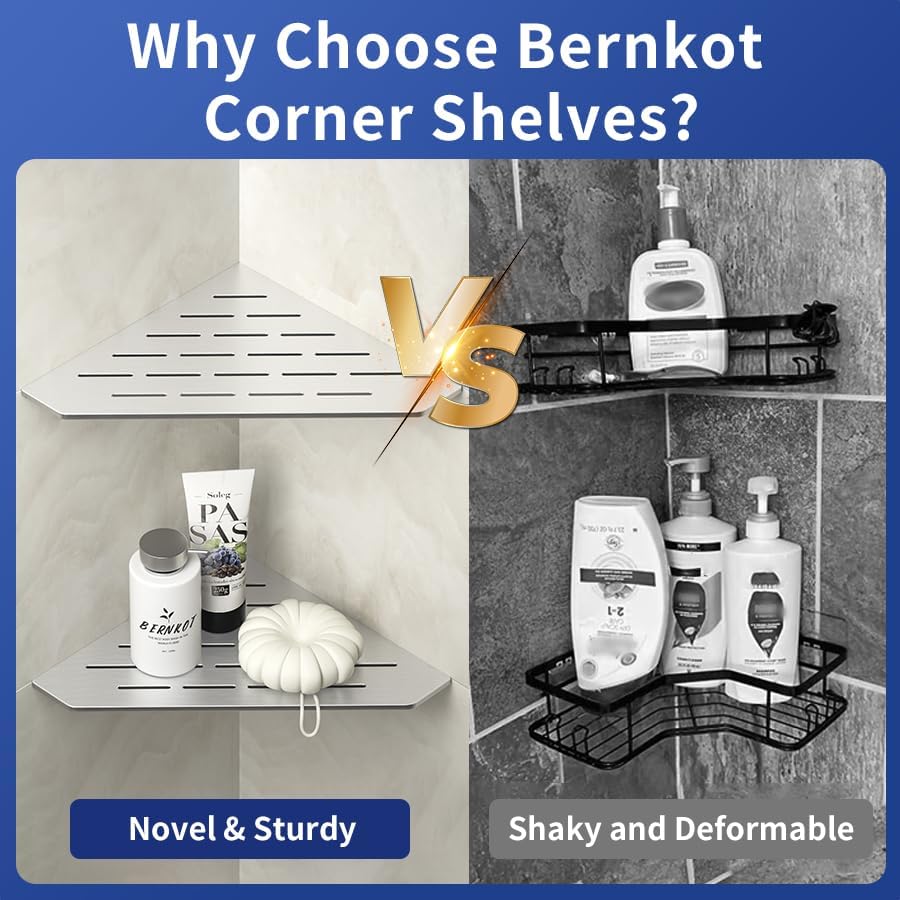 Corner Shower Shelf 10" Brushed 304 Stainless Steel Pentagonal Heavy Duty Floating Corner Sheves Slot Design Recessed Bathroom Shelf for Tiled Wall 2 Pack, No Drilling Needed
