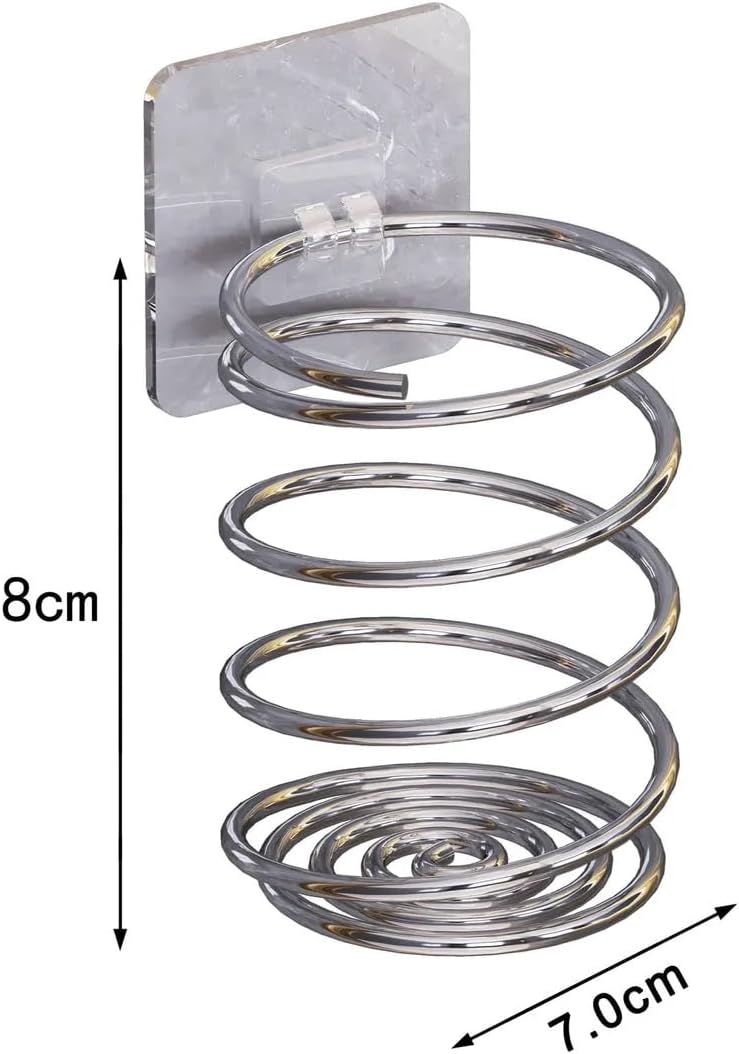 Wall-Mounted Spiral Hair Tool Holder, Adhesive Bathroom Organizer for Toothbrush and Makeup Brushes, Stainless Steel, 8 x 7 cm (1)