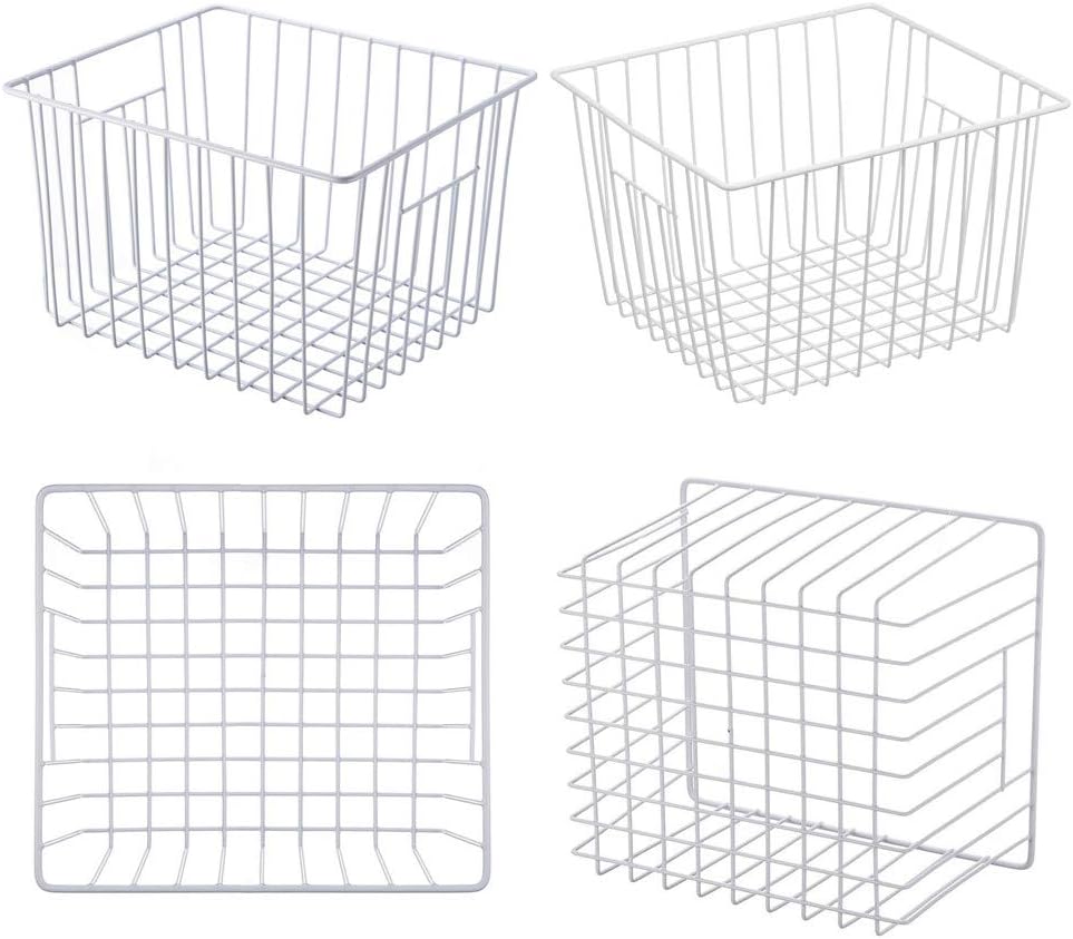 Freezer Wire Baskets, Kitchen Storage Organizer Bins for Chest and Upright Freezer, Refrigerator Dividers Containers with Handles - Pearl White (3)