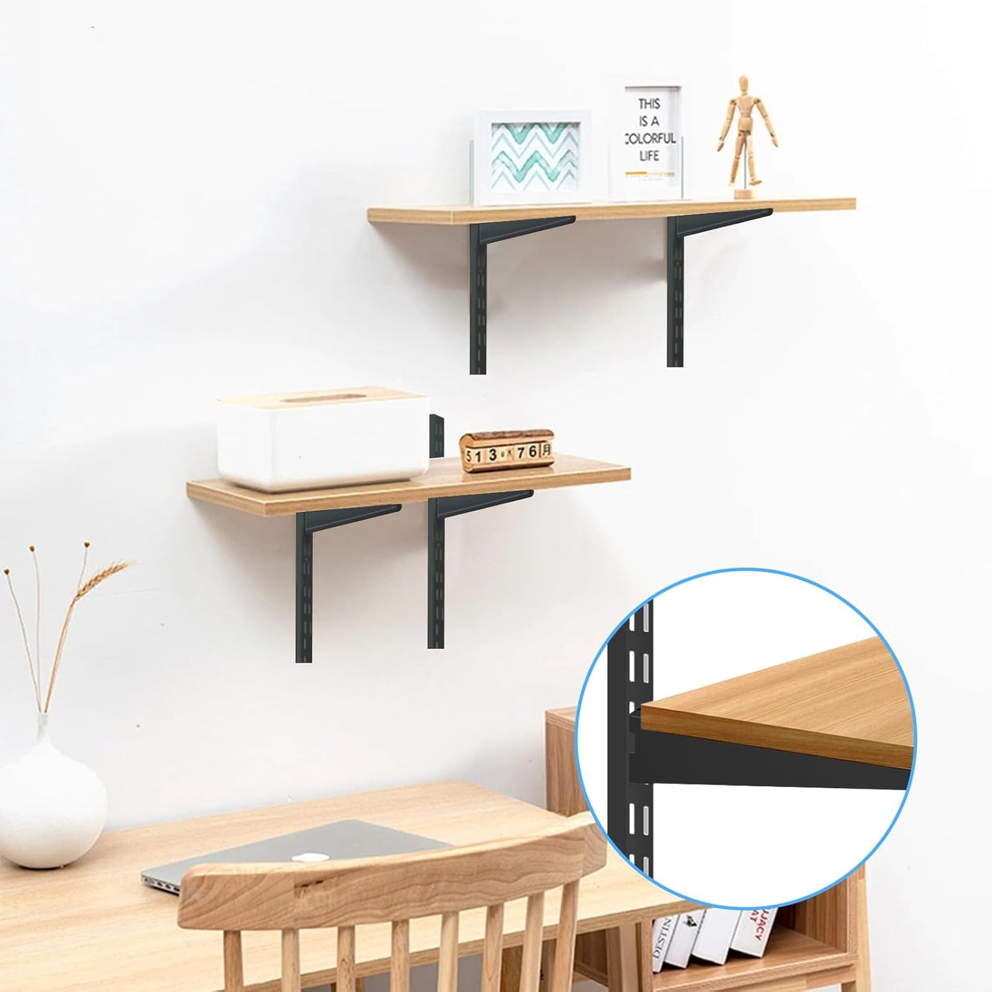 10 Pack 13‑Inch Adjustable Wire Shelf Brackets – Heavy‑Duty Double‑Track Closet & Wall Shelving System Supports(Black)