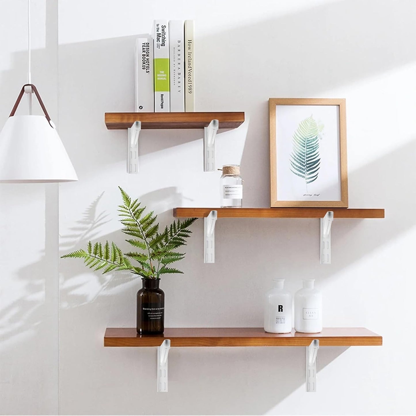 10 Pack 15‑Inch Adjustable Wire Shelf Brackets – Heavy‑Duty Double‑Track Closet & Wall Shelving System Supports(White)