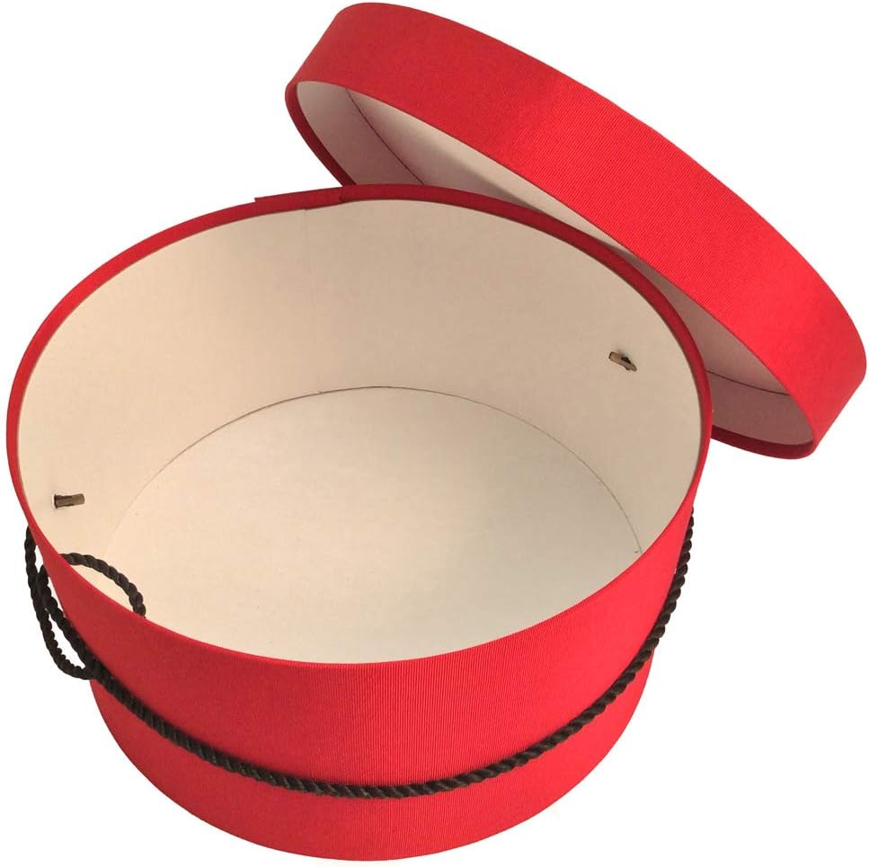 Sarah's Hat Boxes Classic Red Hat Box โ 11" x 5.5" (Dia. x Ht.) Handmade in USA โ Odorless Non-Toxic Adhesive, Cording Handle โ Premium Storage for Hats & Accessories