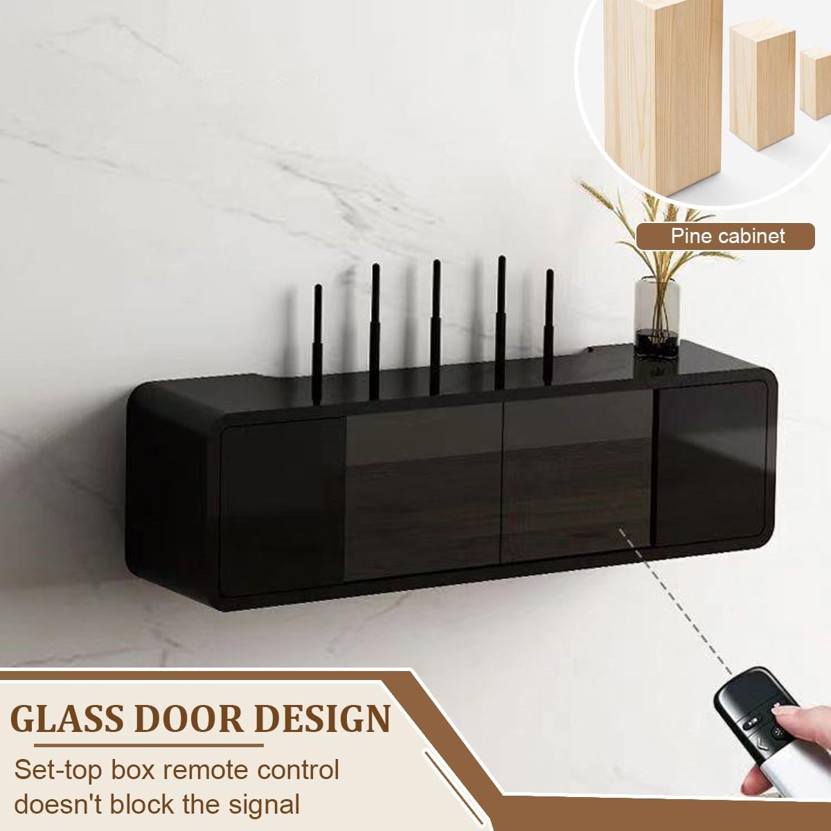 Wall Mounted WiFi Router Hidden Box Storage Cabinet, Router Shelf WiFi Box Hider with Glass Door, Great Heat Dissipation, for Bedroom Living Room, Office and Home(White,60CM/23.6IN)