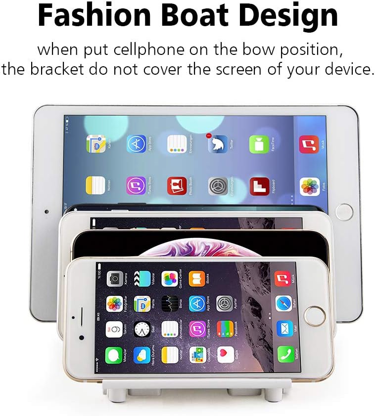 Adjustable Universal Cell Phone Dock Stand Holder, Tablet Organizer Multi Device Desktop Stand for iPhone Samsung Galaxy Google Nexus Kindle - No Charging Port (White)