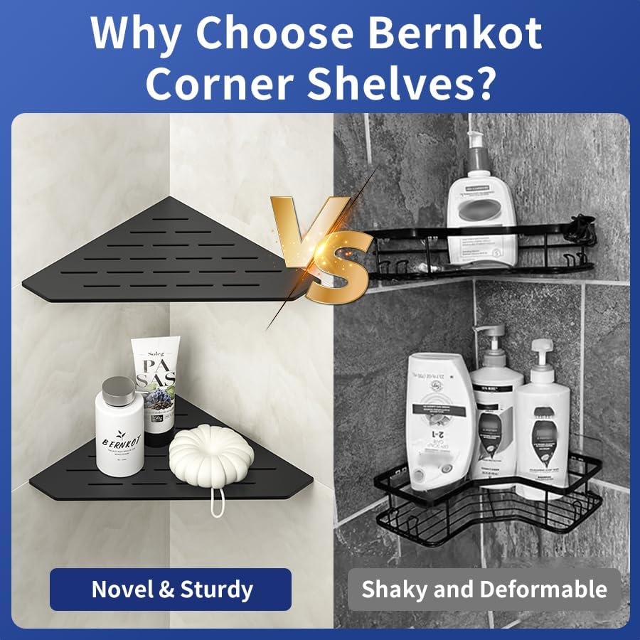 Corner Shower Shelf 10" Matte Black 304 Stainless Steel Pentagonal Heavy Duty Floating Corner Sheves Slot Design Recessed Bathroom Shelf for Tiled Wall 2 Pack, No Drilling Needed