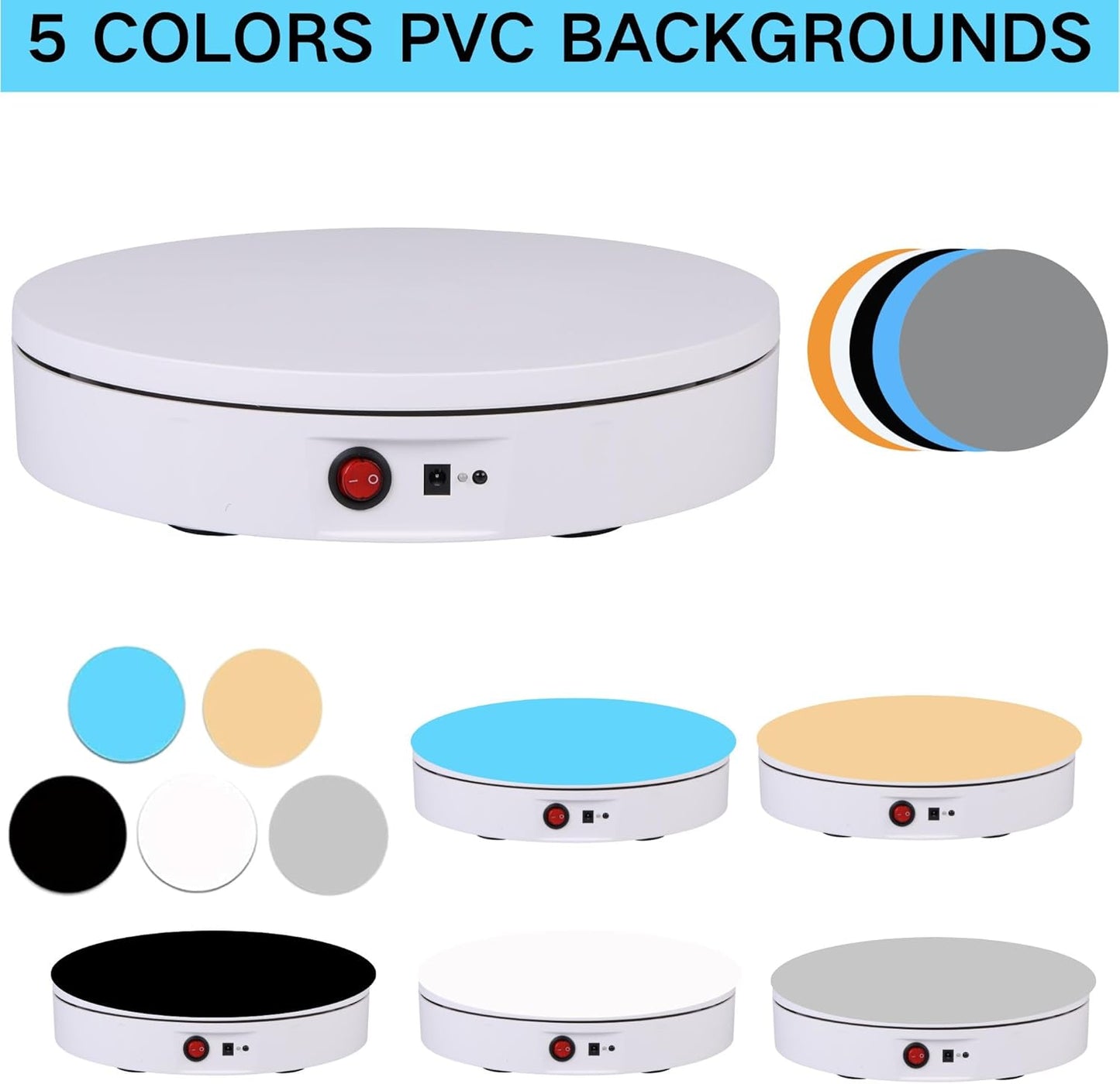 JAYEGT Motorized Rotating Display Stand, 350Lbs Load,360 Degree Electric Rotating Turntable for Photography Products Display,Live Show,Remote Control +5 Colors Backgrounds (White/11.8inch / Wired)