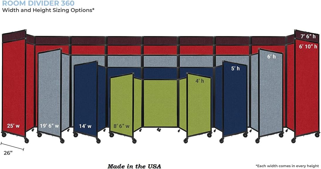 Versare Room Divider 360 Portable Wall Partition | Folding Panels | Large Freestanding Divider | Locking Wheels | Temporary Room Separator | 14' x 7'6'', Blue Spruce