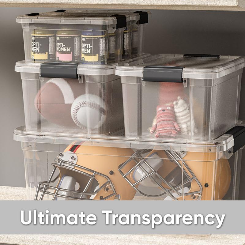 Superio Clear Storage Bins with Lids, Stackable Storage Box with Latches and Handles, Extra Small, 6 Pack 3 Quart