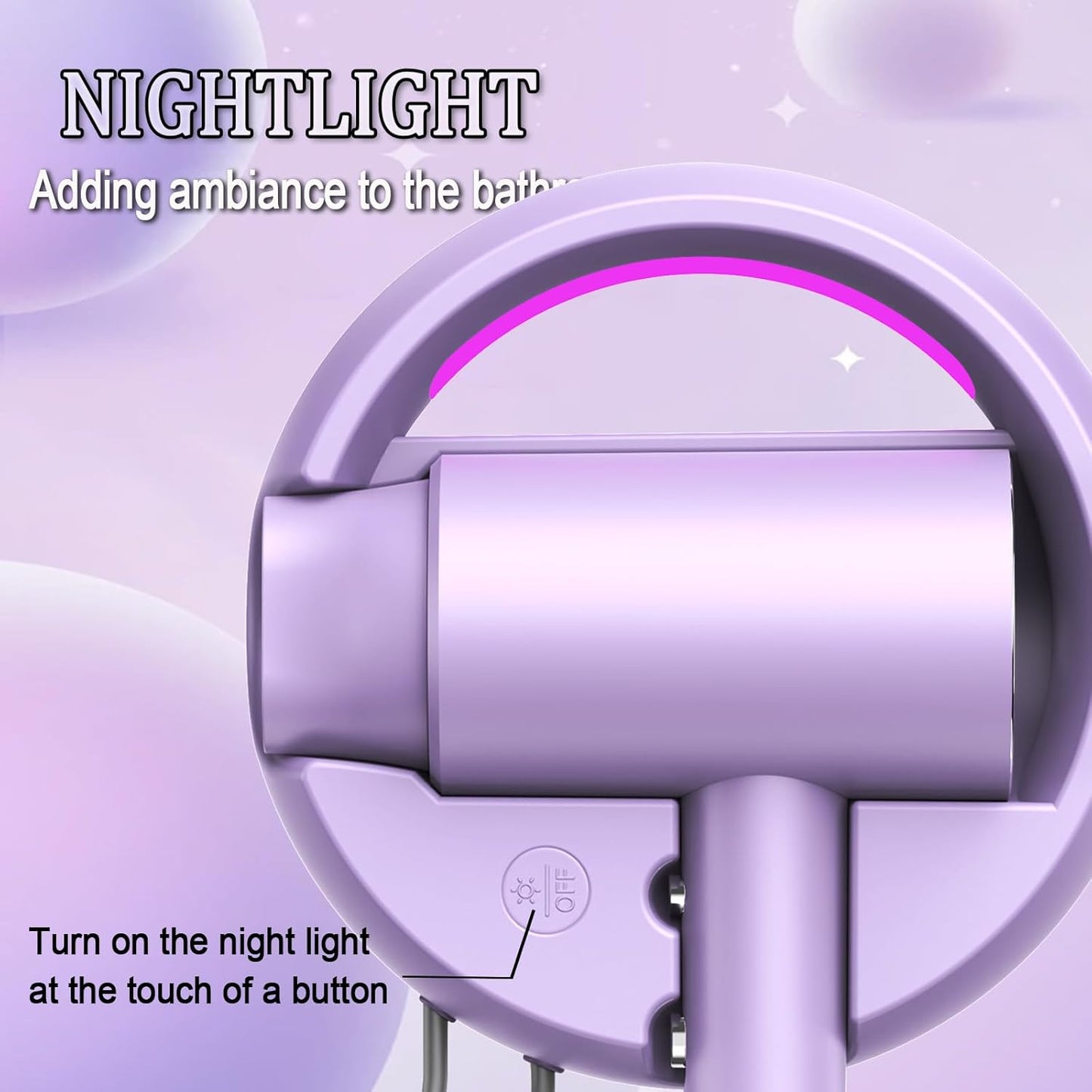 110V Hotel Wall Mounted Hair Dryer for Bathroom(with Night Light) Professional Styling HairDryer for Salon【Blue Light Negative Ions】 Fast Drying Restroom Blow Dryer,Matte Texture - Roland Purple