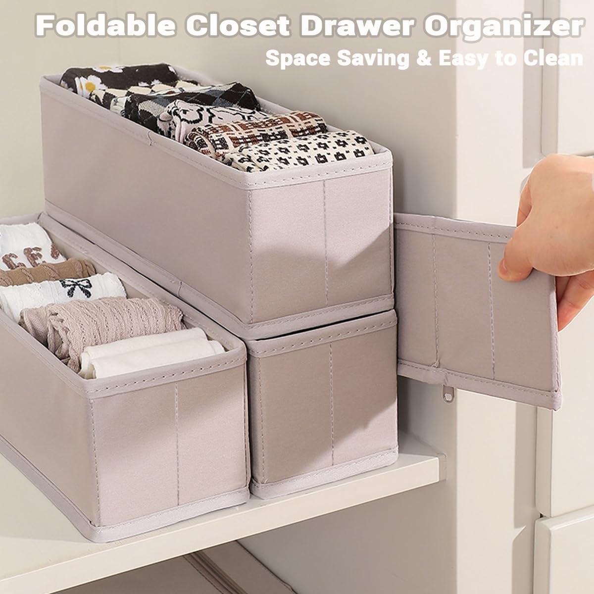 MURRI&MURRDI Mini Foldable Clothes Drawer Organizer 6 Pcs, Small Fabric Storage Organizer for Nursery, Sock, Underwear, Bra, Belt, Tie, Scarves, Gray