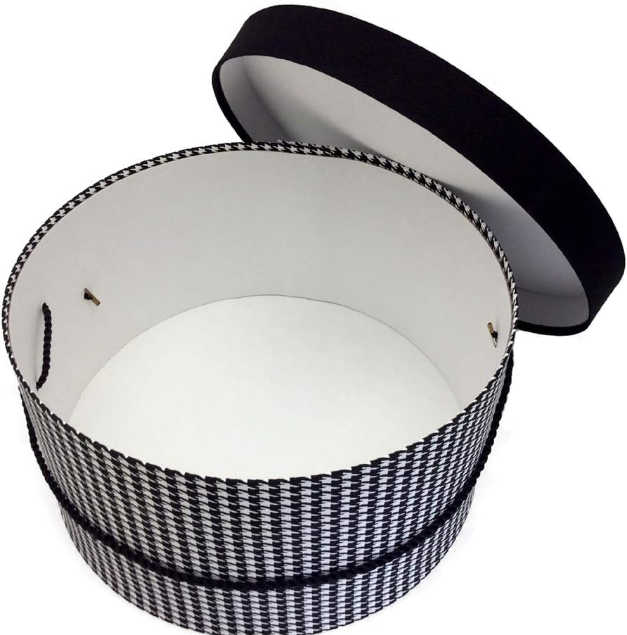 Sarah's Hat Boxes Classic Houndstooth Hat Box โ 21.5" x 11.5" (Dia. x Ht.) Handmade in USA โ Odorless Non-Toxic Adhesive, Cording Handle โ Premium Storage for Hats & Accessories