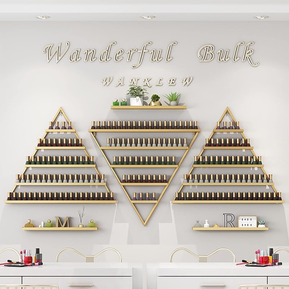 Wall Mounted Shelf Nail Polish Bottle Display Rack, Triangular Essential Oil Perfume Storage Rack, Multifunctional Hanging Salon/Beauty/Nail Shop Organizer Perfume Holder(Size:6,Color:White)