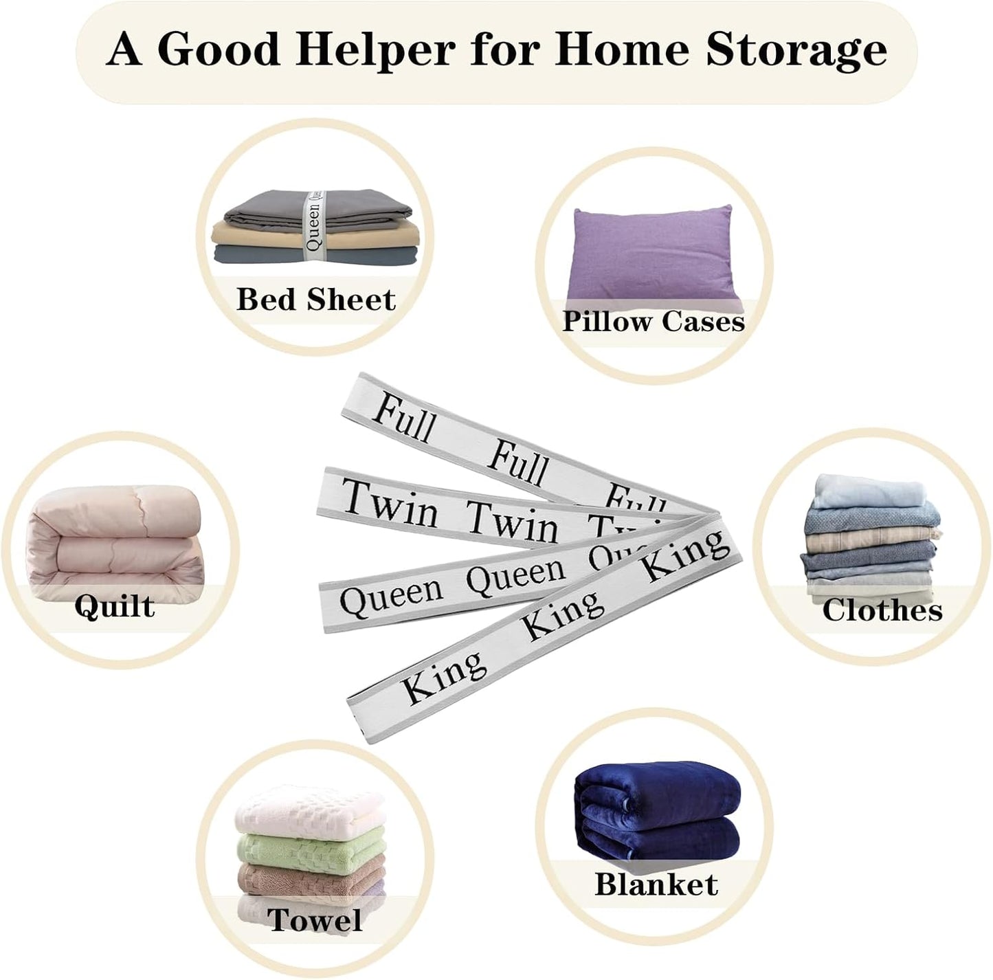 12 Pieces Bed Sheet Organizer Bands, Closet Organization Sheet Straps, Linen Labels Bedding Bands, Elastic Bed Sheet Storage Sheet Keepers (6PcsQueen 6PcsKing )