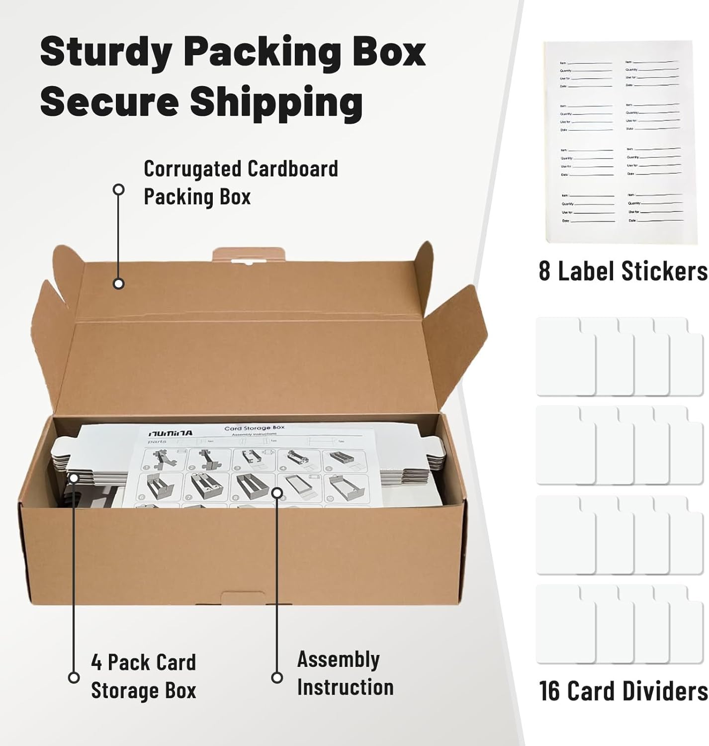 NUMINA 4 Pack 1800 Card High Capacity Storage Box for Trading Card Collection, Sports Card Organizer Set, Heavy Duty 2 Row Cardboard Box with Dividers for TCG/Magic/MTG