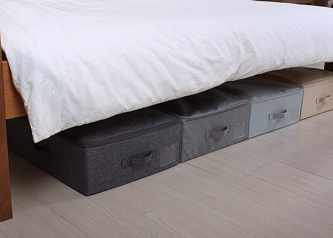 39.4 inch(100cm)Longer Bedroom Underbed Storage Containers with Lid for Duvets, Blankets, Clothes, Shoes, Toys, Comforters, Wedding Dress Folding Rigid Organizer Bins, Black Gray