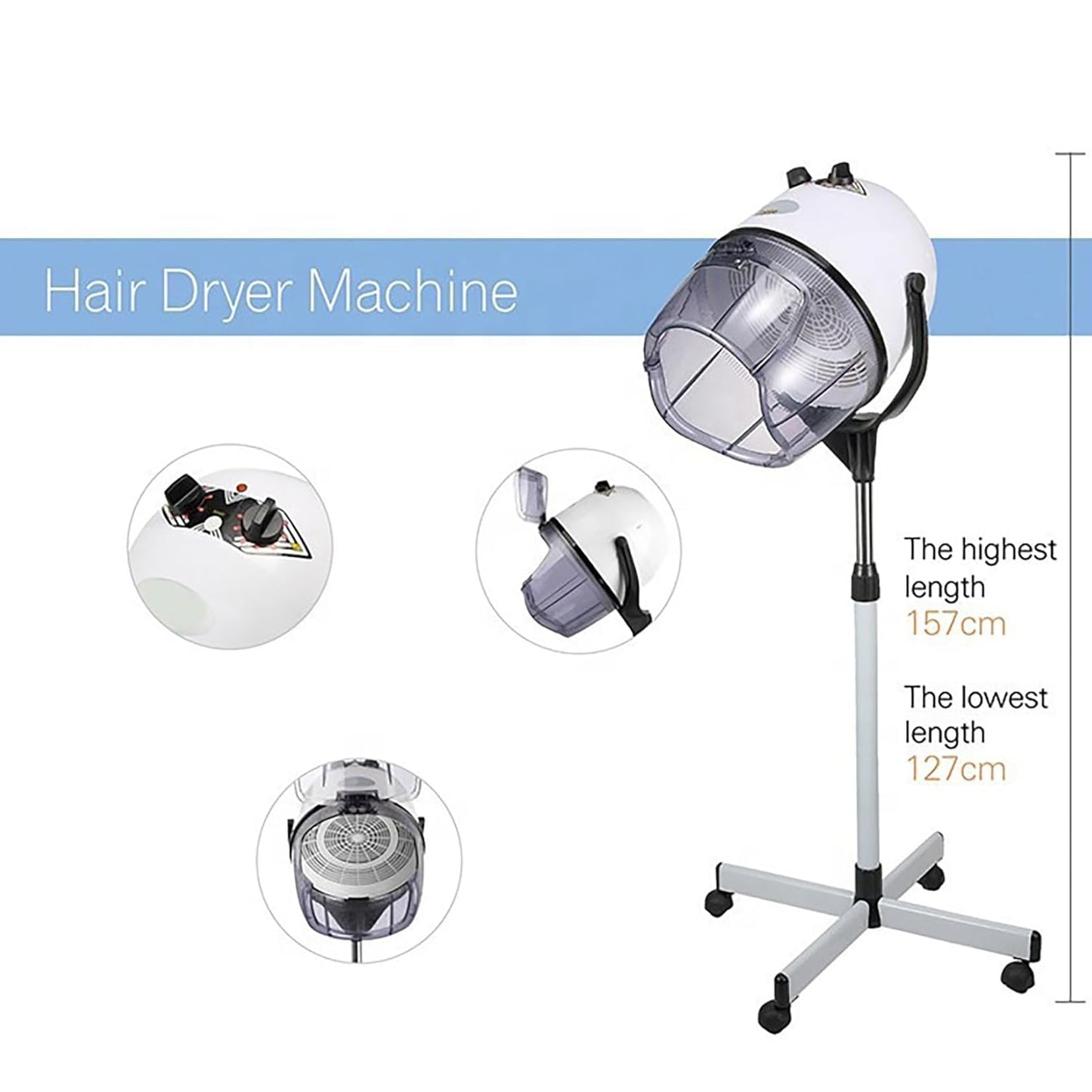 Hooded Hair Bonnet Dryer,Standing Hair Dryer with Height Adjustable 360° Rotation Swivel Caster Rolling Base Versatile Styling for Home And Salon