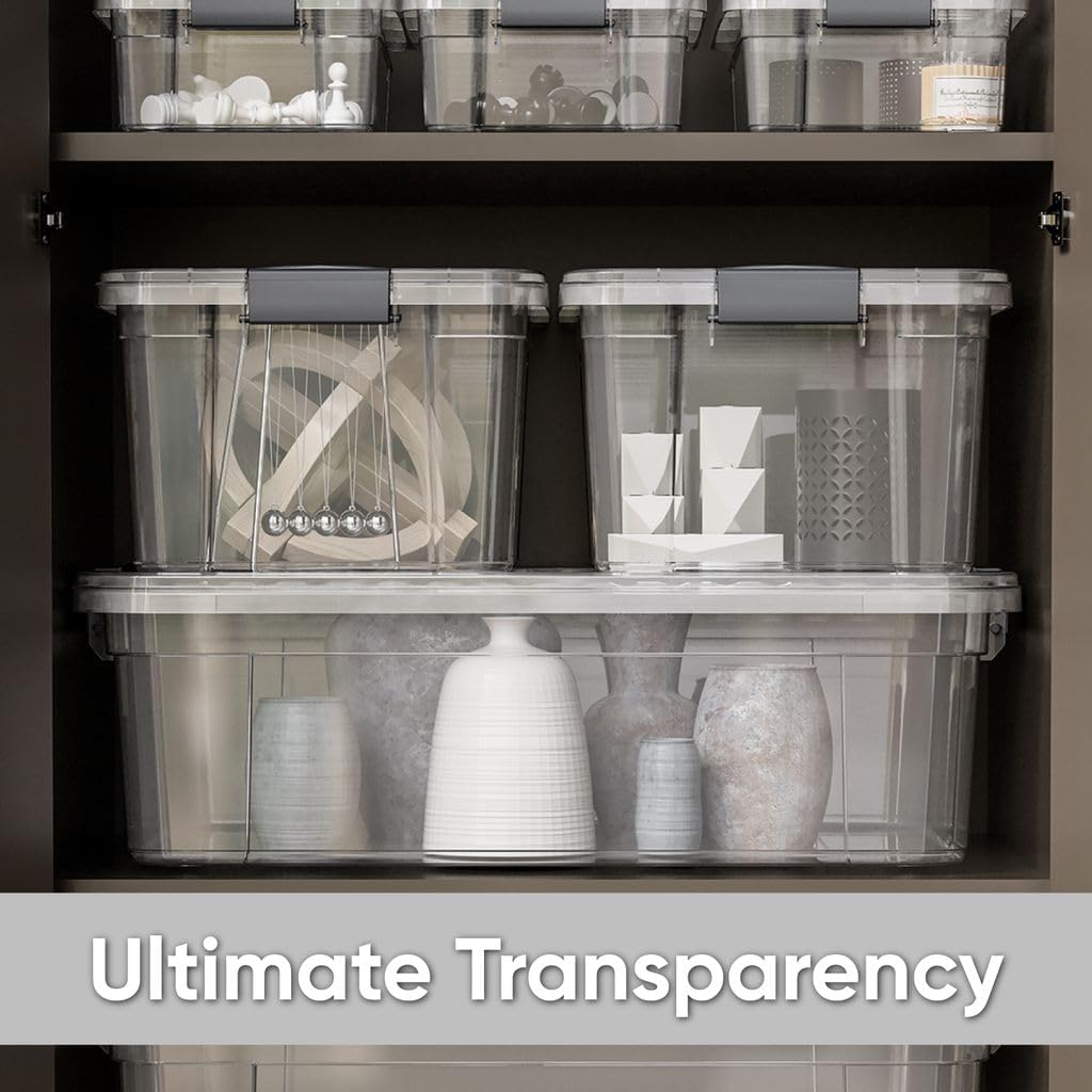 Superio Clear Storage Boxes with Lids, Plastic Container Bins for Organizing, Stackable Crates, BPA Free, Non Toxic, Odor Free, Organizers for Home, Office, School, and Dorm,12 Qt, 6 Pack