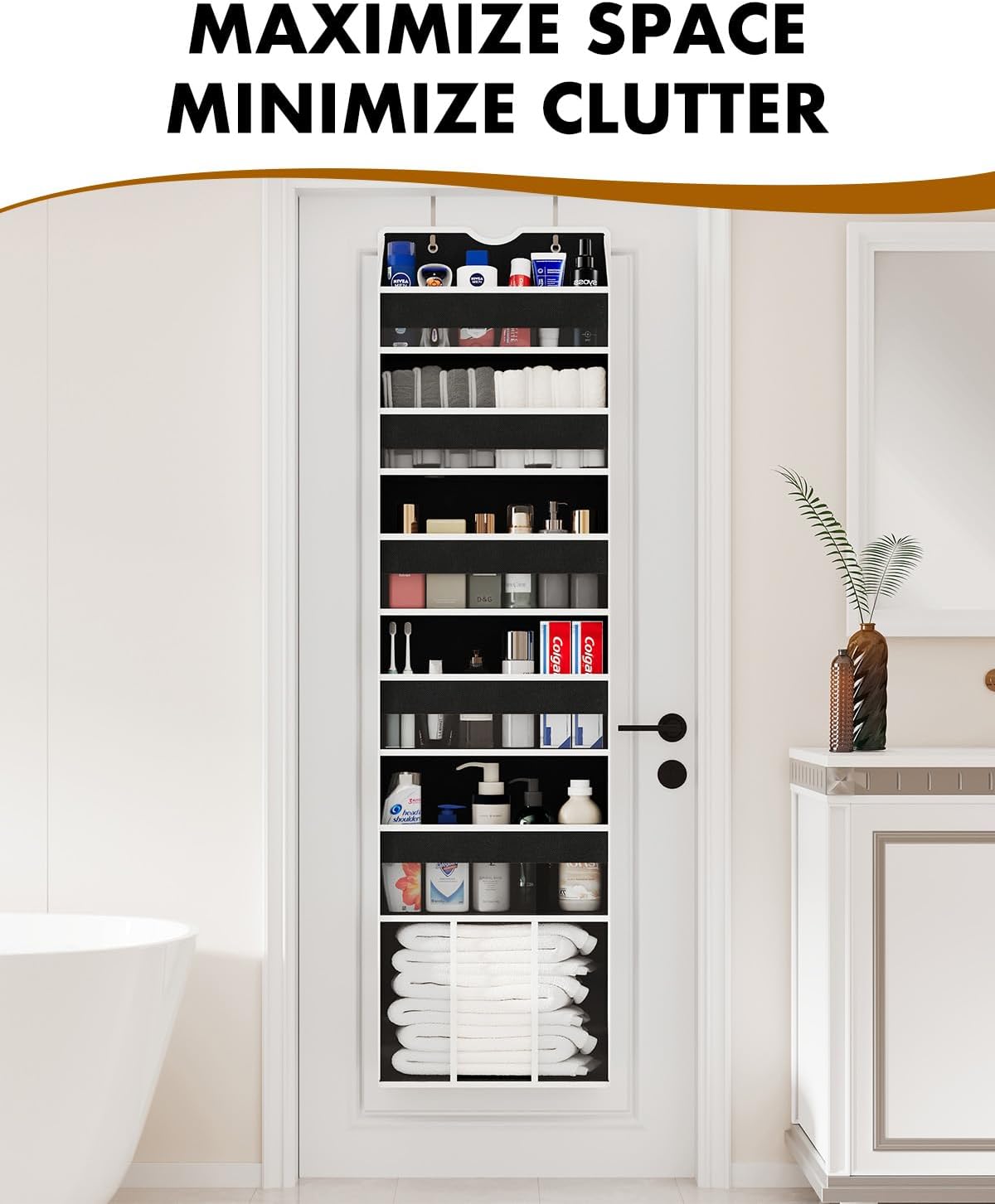 Over The Door Organizer Hanging 6-Shelf Storage Organizer with 50lb Heavy Duty Perfect for Bathroom Closet Nursery Bedroom Laundry Pantry (Black, 1 Pack)