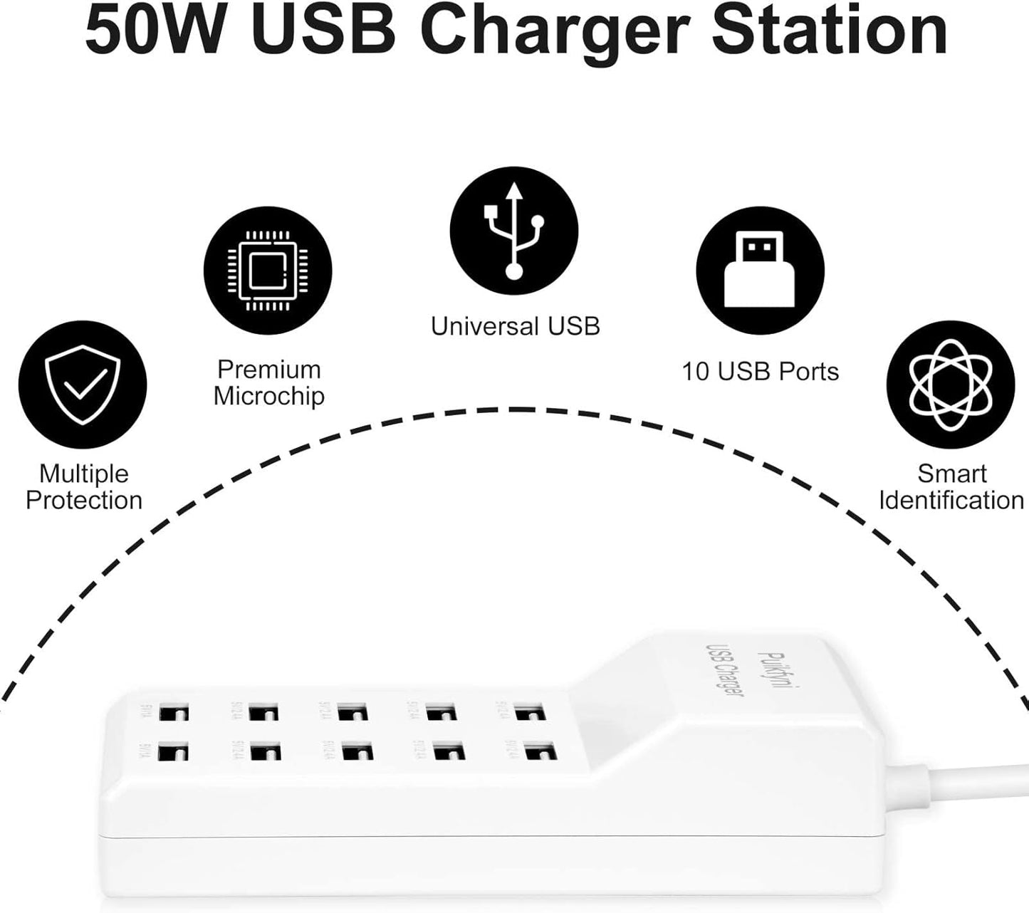 2 Pack 10-Ports USB Charger Station, Power Strips with Surge Protection,Smart USB Charger for Multiple Devices,Smart Watches ,Smart Phones, Tablets for Home,Office,Travel(USB-A Port)