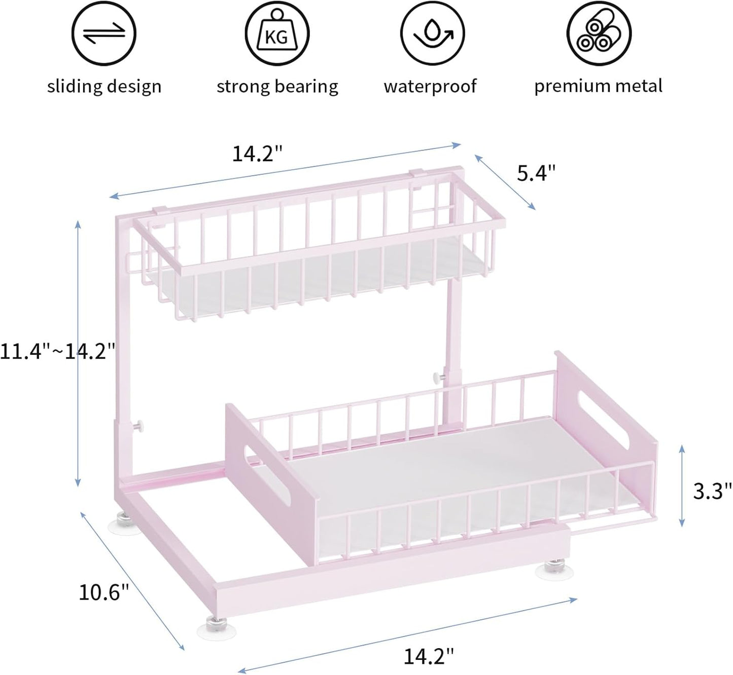 Under Sink Organizer Storage 2-Tier Premium Metal Pull-Out Racks, Height Adjustable, Easy Installation | Kitchen & Bathroom Organizers Pack of 1