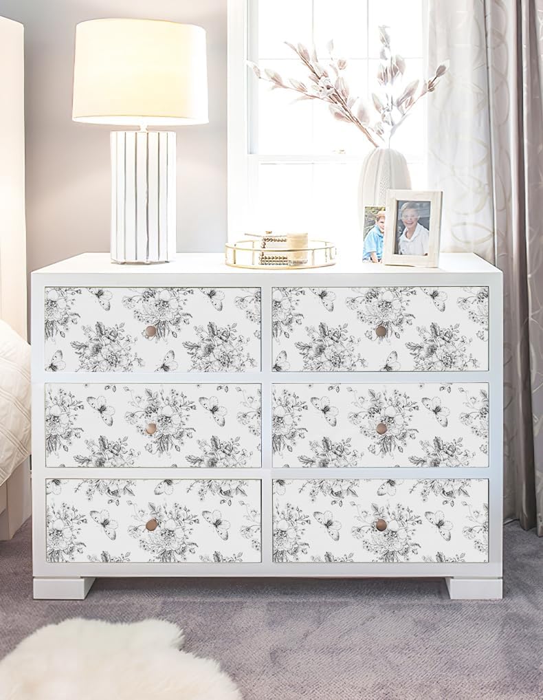 Floral and Butterfly Self Adhesive Shelf Liner for Kitchen Bedroom Cabinets Waterproof Drawer Liner Dresser Vinyl Rolls 17.7In X 78.7In