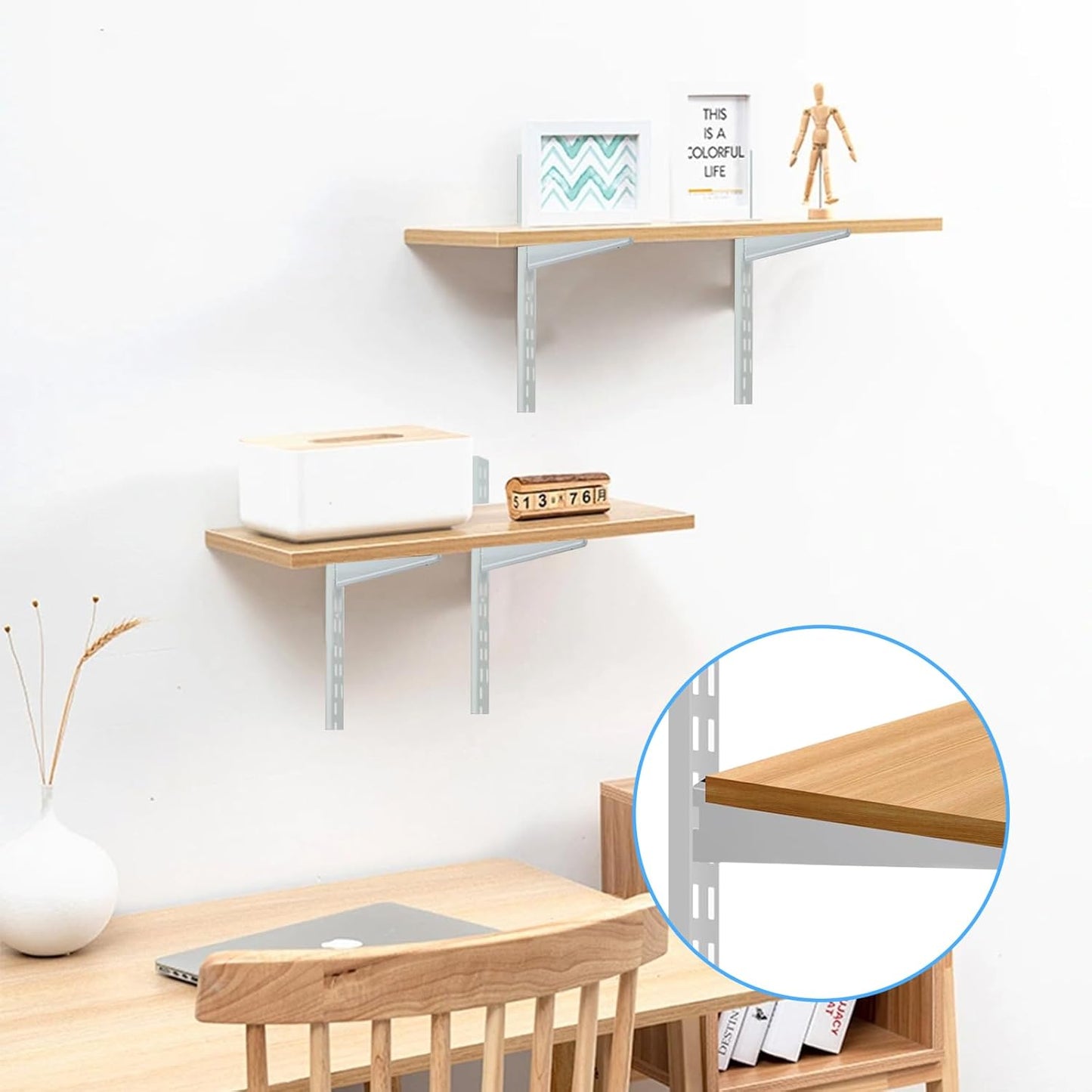 10 Pack 11.5‑Inch Adjustable Wire Shelf Brackets – Heavy‑Duty Double‑Track Closet & Wall Shelving System Supports(White)