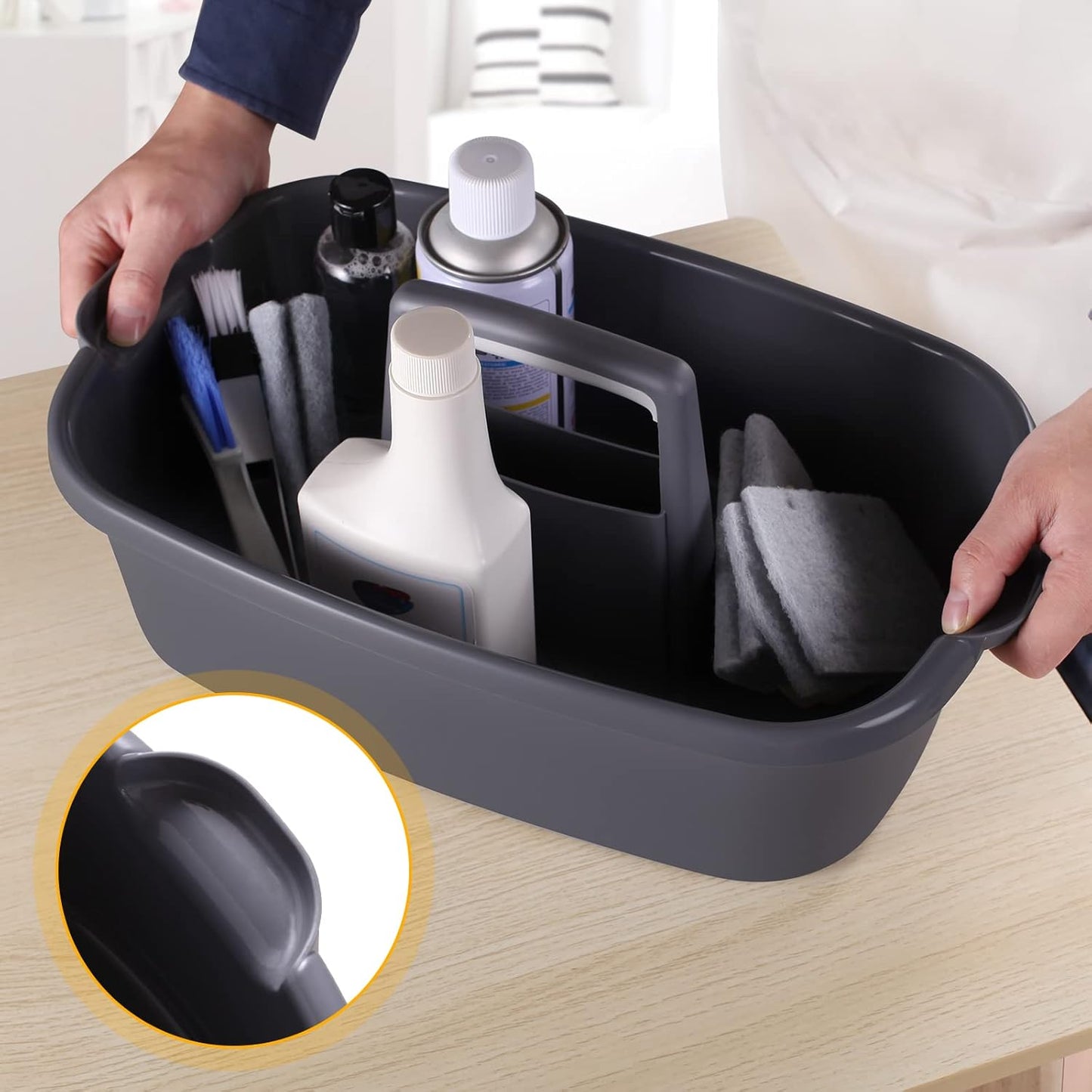 2-Pack Large Gray Cleaning Caddy for Cleaning Supplies with Handle - Portable Plastic Tote Organizer for Shower, Bathroom, Kitchen, Under Sink Storage