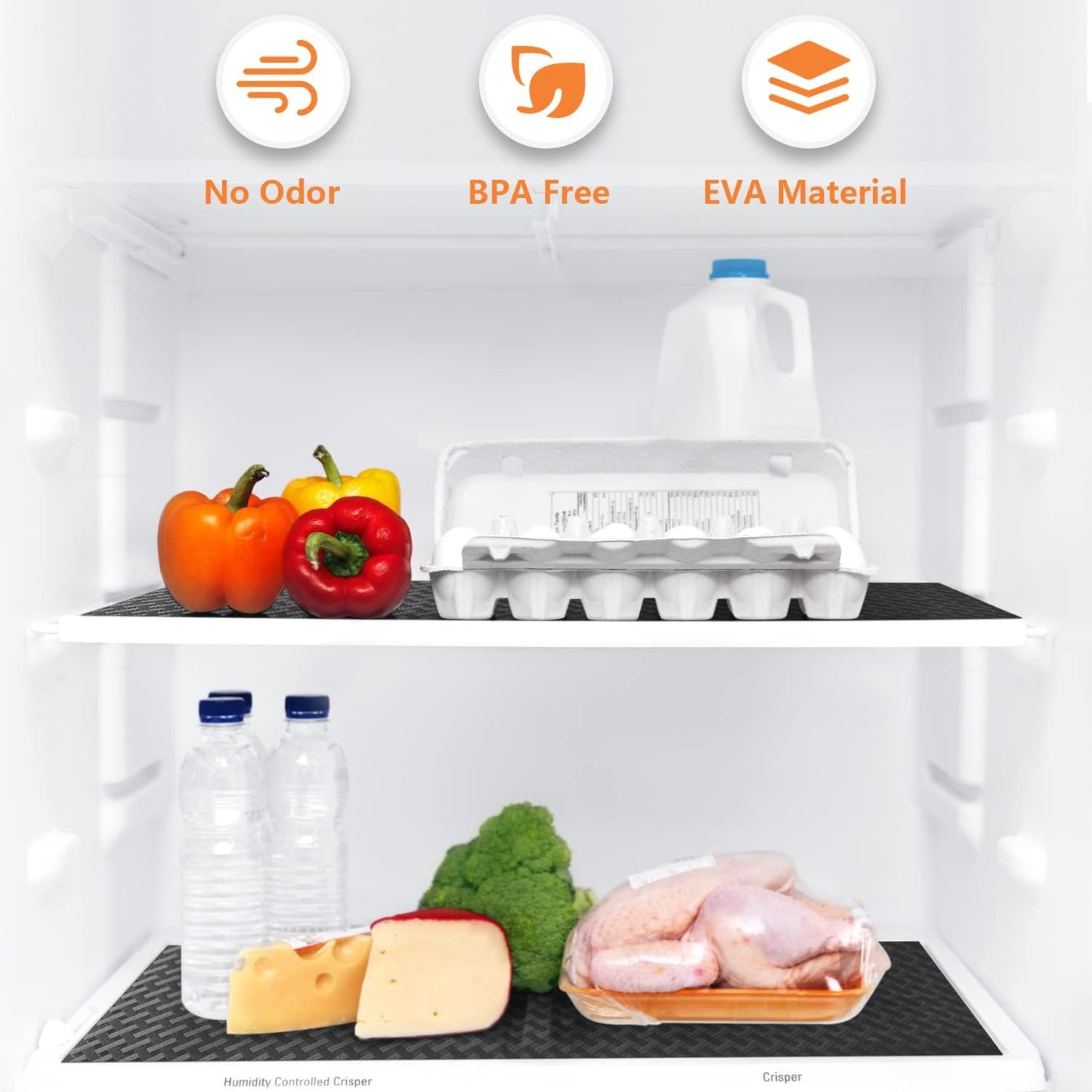 Shelf Liners for Kitchen Cabinets Refrigerator Liners Waterproof Kitchen Cupboard Liner Non-Slip Drawer Mats EVA Material Non Adhesive Fridge Liner for Shelves - Black(11.8 x 236.2 Inches x 2 Rolls