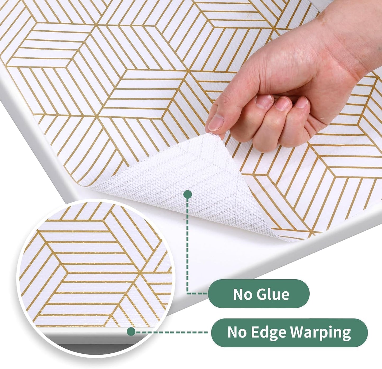 Shelf Liners for Kitchen Cabinets 23.6 in x 30 FT, Non Adhesive Cabinet Liner Strong Non-Slip Thickened Gold Geometric Drawer Liner, Easy to Clean for Shelf