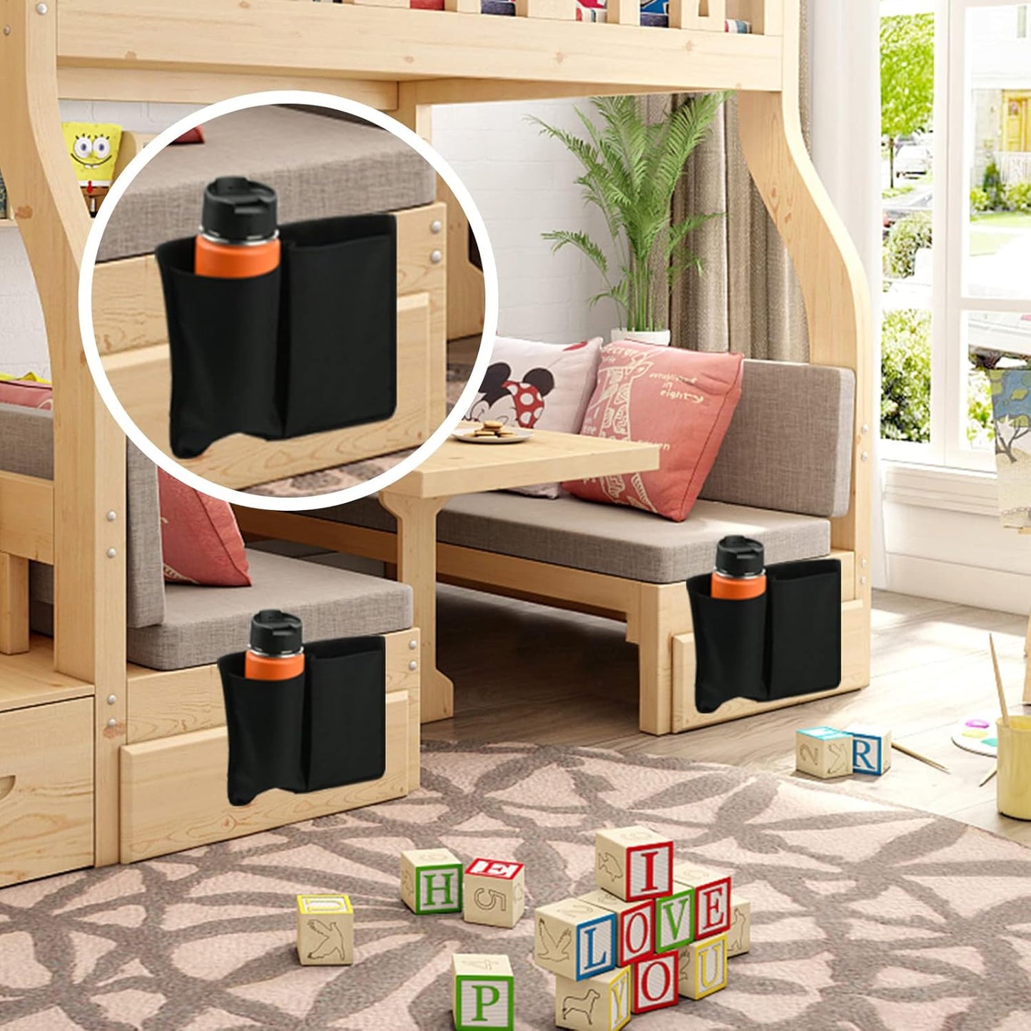 Cosmos Chair Armrest Side Organizer Bedside Caddy Organizer Wheelchair Side Storage Bag Bedside Remote Holder Water Bottle Cell Phone Holder for Couch Recliner Sofa Wheelchair, 10 inches Wide
