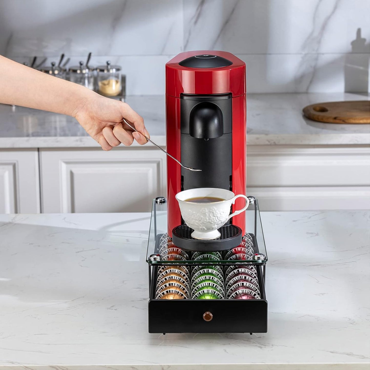 ZCDCP Nespresso Vertuo Pod Holder Coffee Capsule Holder Drawer Black 30 Pods