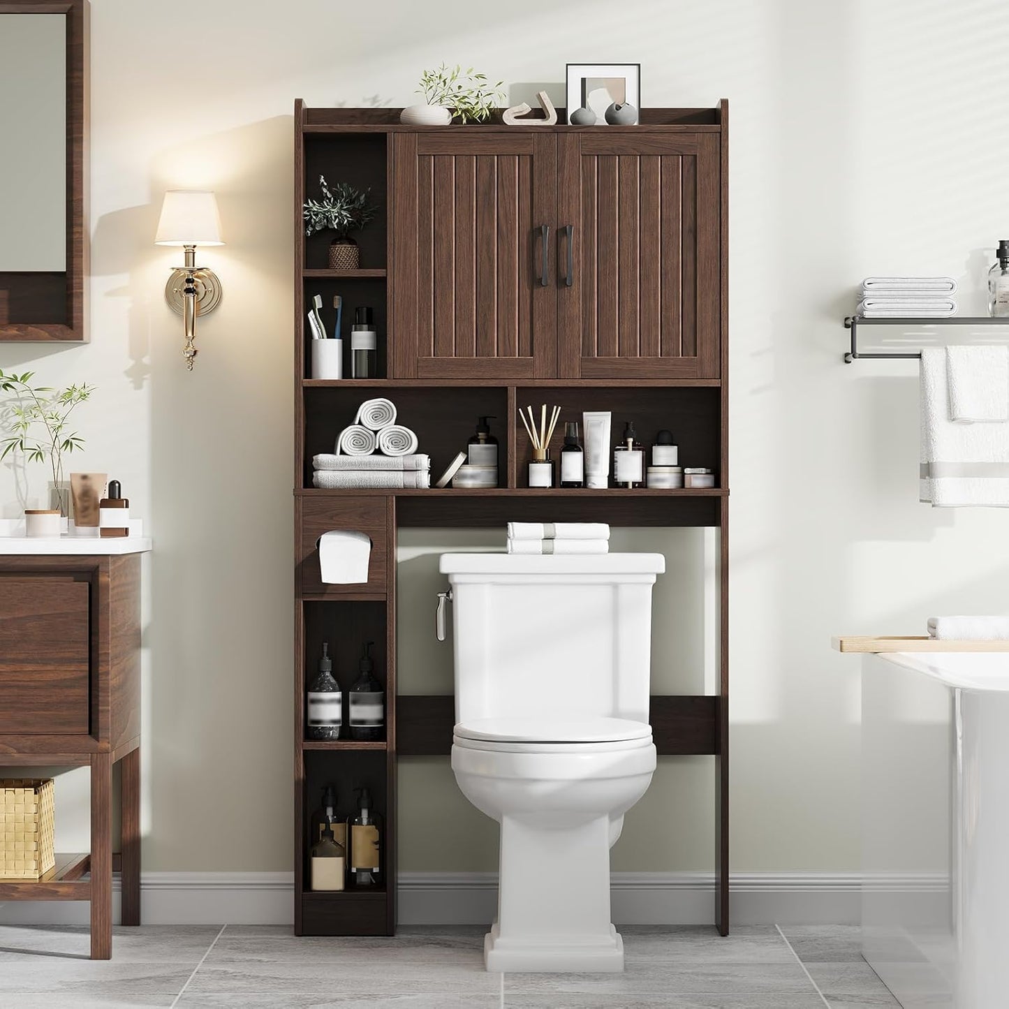 Over The Toilet Storage Cabinet, Farmhouse Storage Cabinet Over Toilet with Barn Door,Home Space-Saving Toilet Rack, for Bathroom, Restroom, Laundry