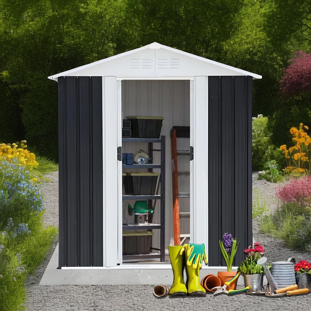 5FT x 3FT Outdoor Storage Metal Anti-Corrosion Utility Tool House with Lockable Door & Shutter Vents,Outdoor Waterproof Garden Tool Storage Sheds(with Metal Foundation)