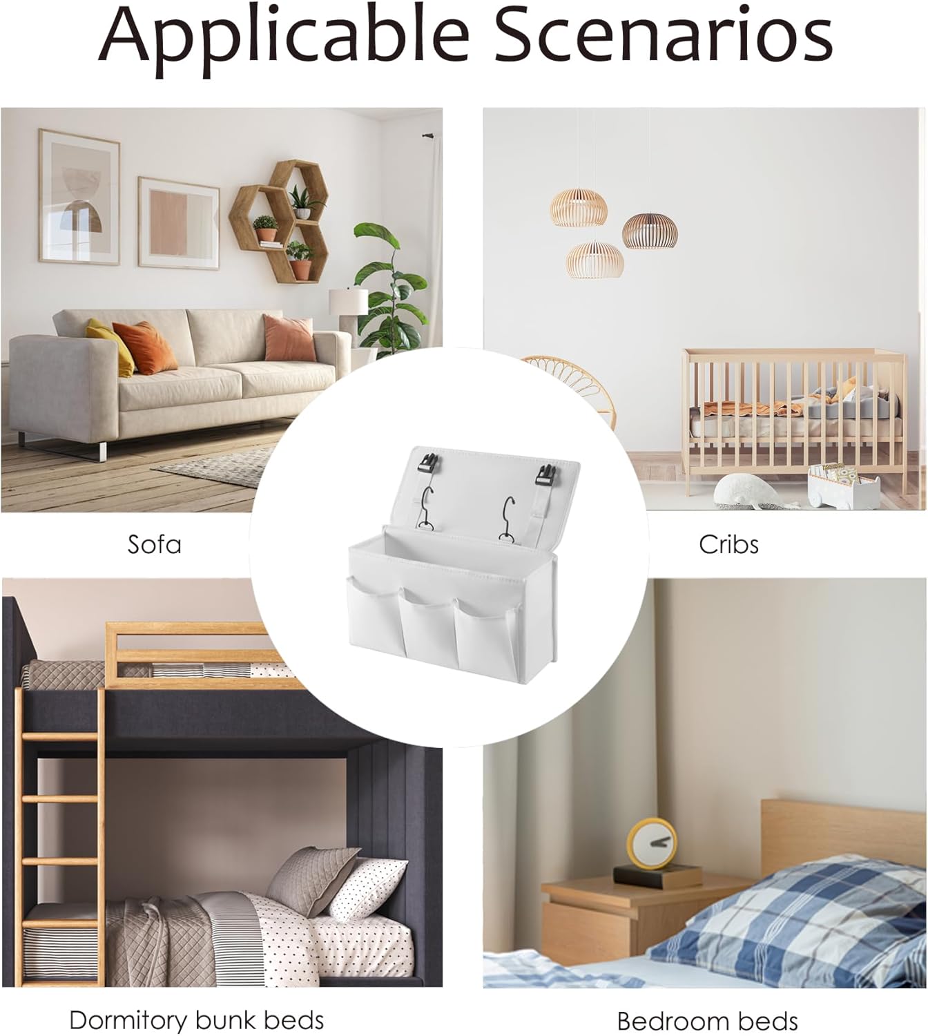 Bedside Caddy Bedside Storage Organizer,Bed Caddy With Thickened Material Suitable for Homes, Dormitories, Hospitals, Cribs, RVs,Great for Magazines,Books,Remote, Phone (white)