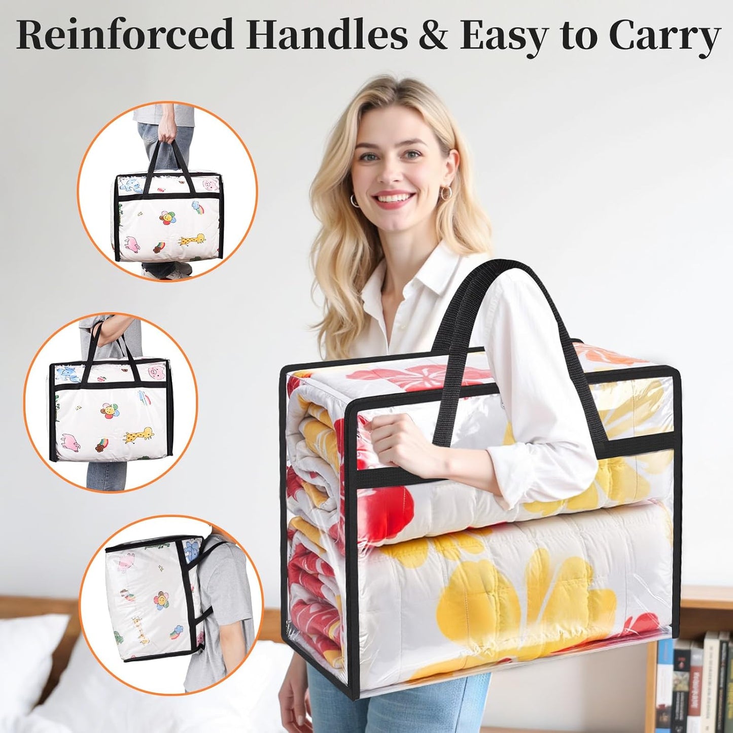 Clear Clothes Storage Bags, 6 Pack Closet Organizers and Under Bed Storage Containers, Foldable Moving Bags with Zippers for Comforter, Blanket, Bedding, Duvet, PVC Packing Bags 90L