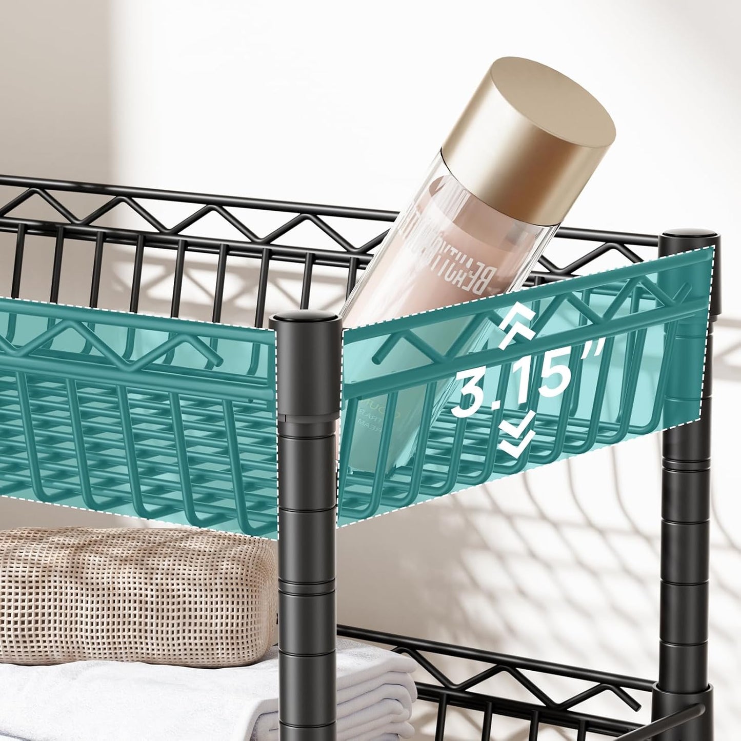 SINGAYE Shelf Closet Wire Shelving:Adjustable Metal Unit for Laundry Room Organization Bathroom Kitchen Home Storage with Wheels Pantry Rack Shelves