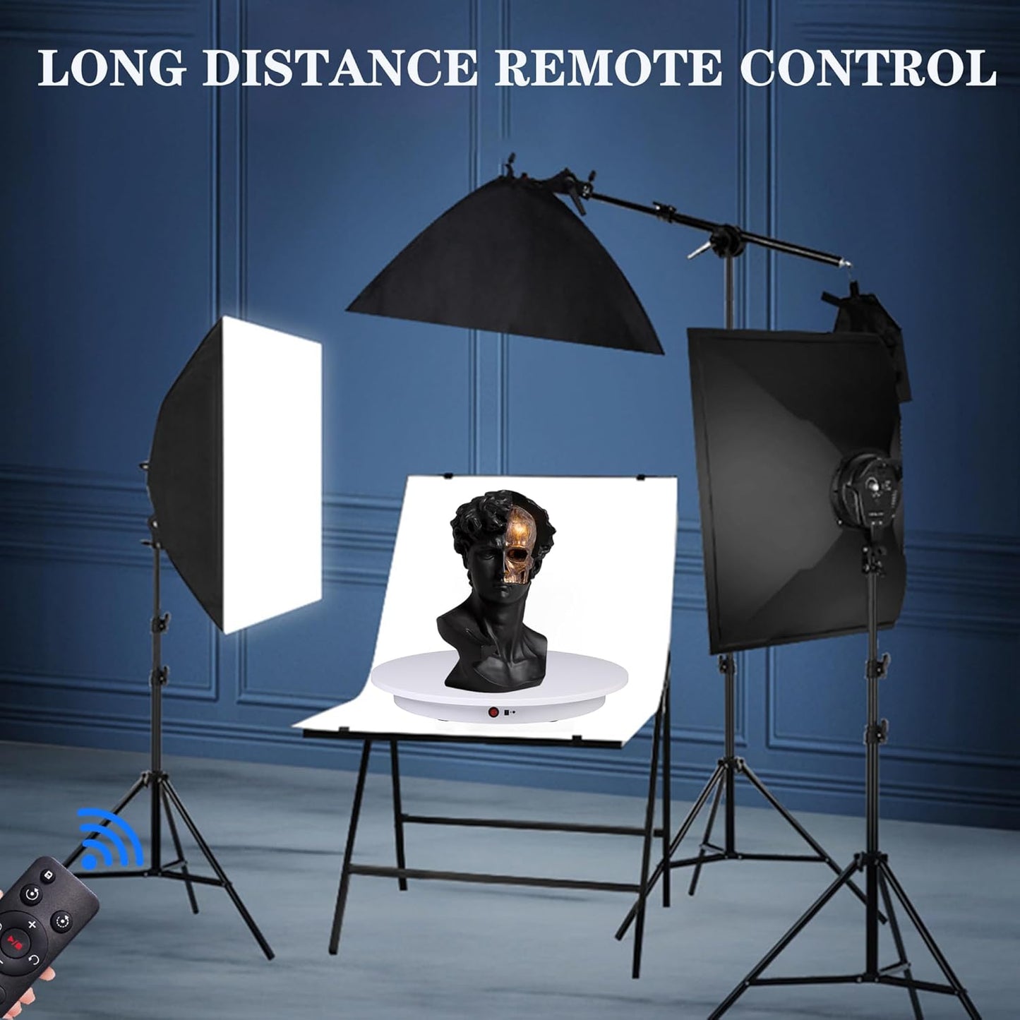 JAYEGT Motorized Rotating Display Stand,350Lbs Load,360 Degree Electric Rotating Potography Turntable for Products Display,Live Show, Remote Control +5 Colors Backgrounds (White / 16.5inch /Wired)