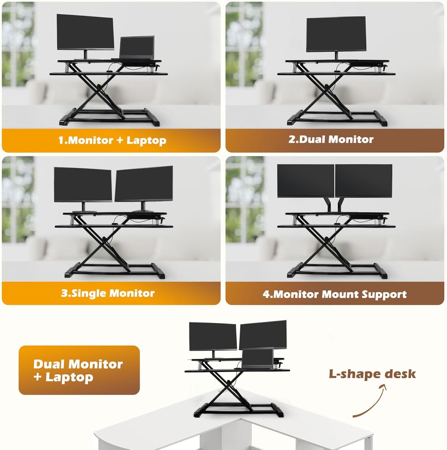 32 inch Standing Desk Converter, Height Adjustable Sit Stand Riser for Home Office,Stand Up Desk Riser, Quick Sit to Stand Tabletop with Keyboard Tray,Black
