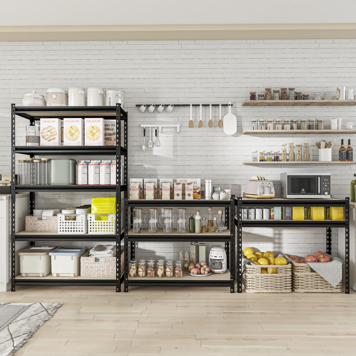 60" H x28 W x12 D Father&I 5-Shelf-Rack Shelves Industrial Metal Steel Garage/Kitchen Storage Heavy-Duty Adjustable Tall Shelving Units Organizer for Closet/Pantry/Attic/Laundry, Black